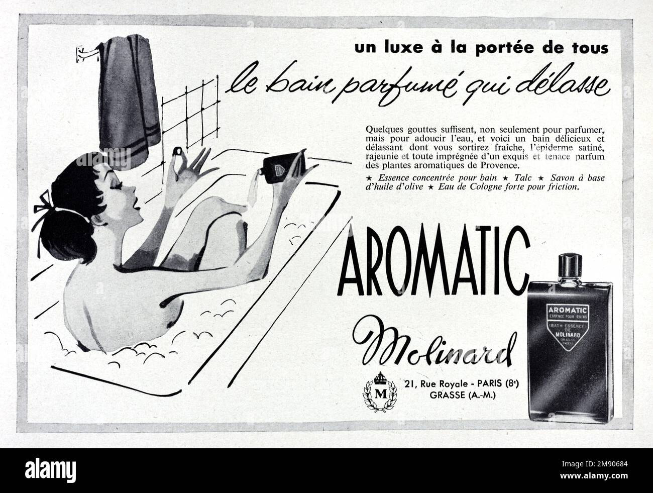 Advert for Molinard Eau de Cologne or Bubble Bath with 1950s Woman