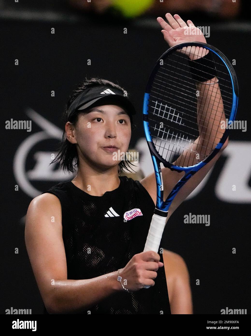Wang Xinyu of China celebrates after defeating Storm Hunter of