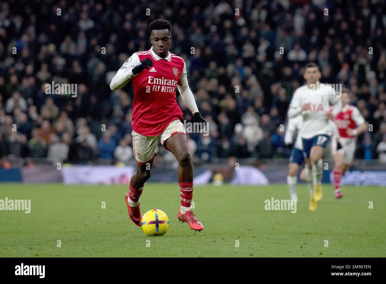 London, UK. 15th Jan, 2023. Eddie Nketiah of Arsenal in action. Premier League match, Tottenham Hotspur v Arsenal at the Tottenham Hotspur Stadium in London on Sunday 15th January 2023. this image may only be used for Editorial purposes. Editorial use only, license required for commercial use. No use in betting, games or a single club/league/player publications. pic by Sandra Mailer/Andrew Orchard sports photography/Alamy Live news Credit: Andrew Orchard sports photography/Alamy Live News Stock Photo