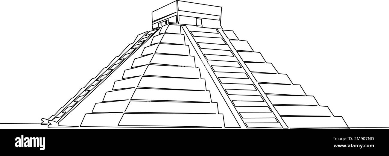 Continuous one line drawing of Chichen Itza. Vector illustration Stock Vector