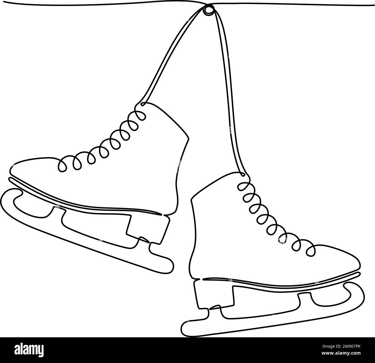 Continuous one line drawing of hanging pair of figure ice skates. Vector illustration Stock Vector
