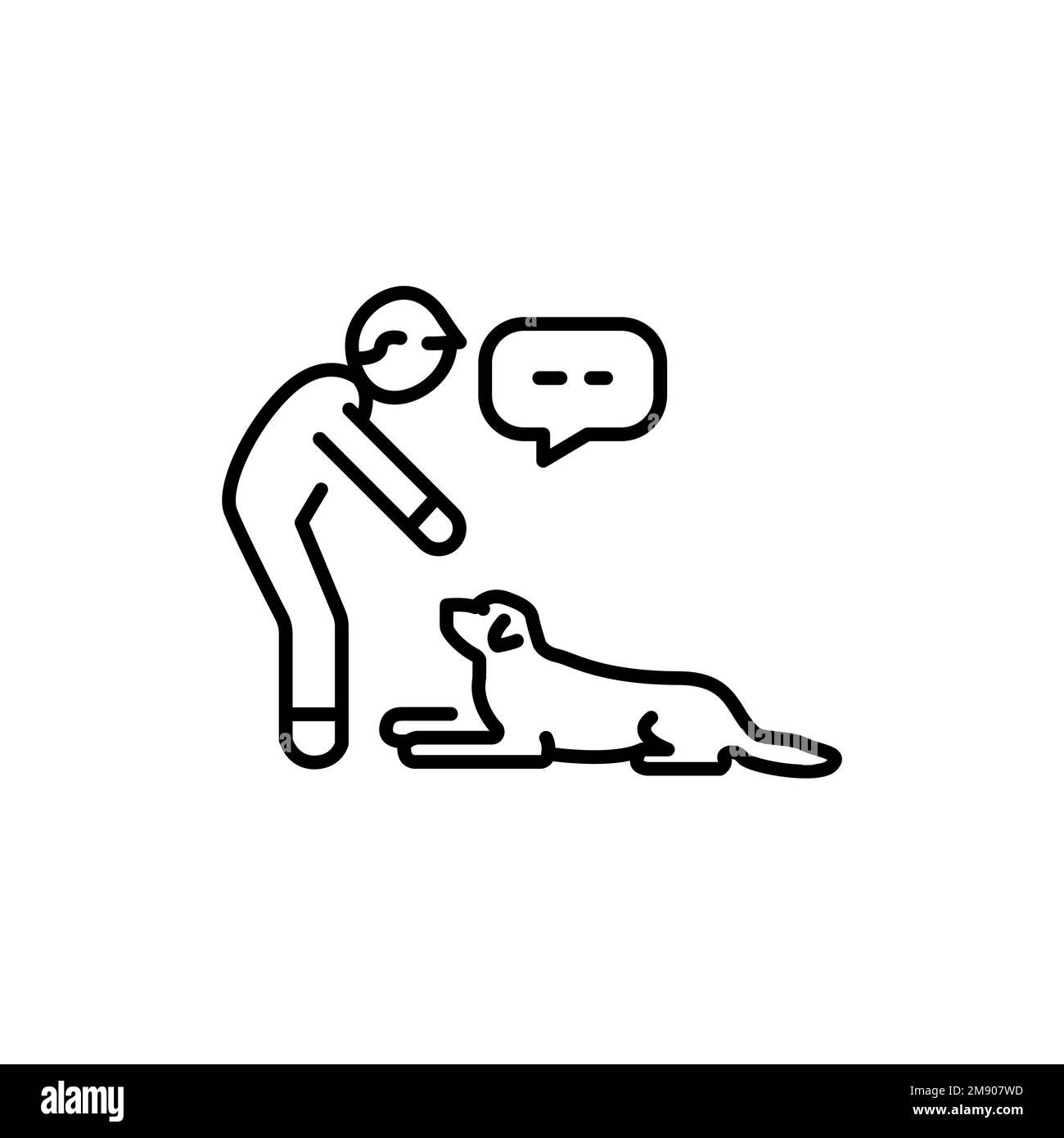 Command to lie down color line icon. Dog training. Animal education. Stock Vector