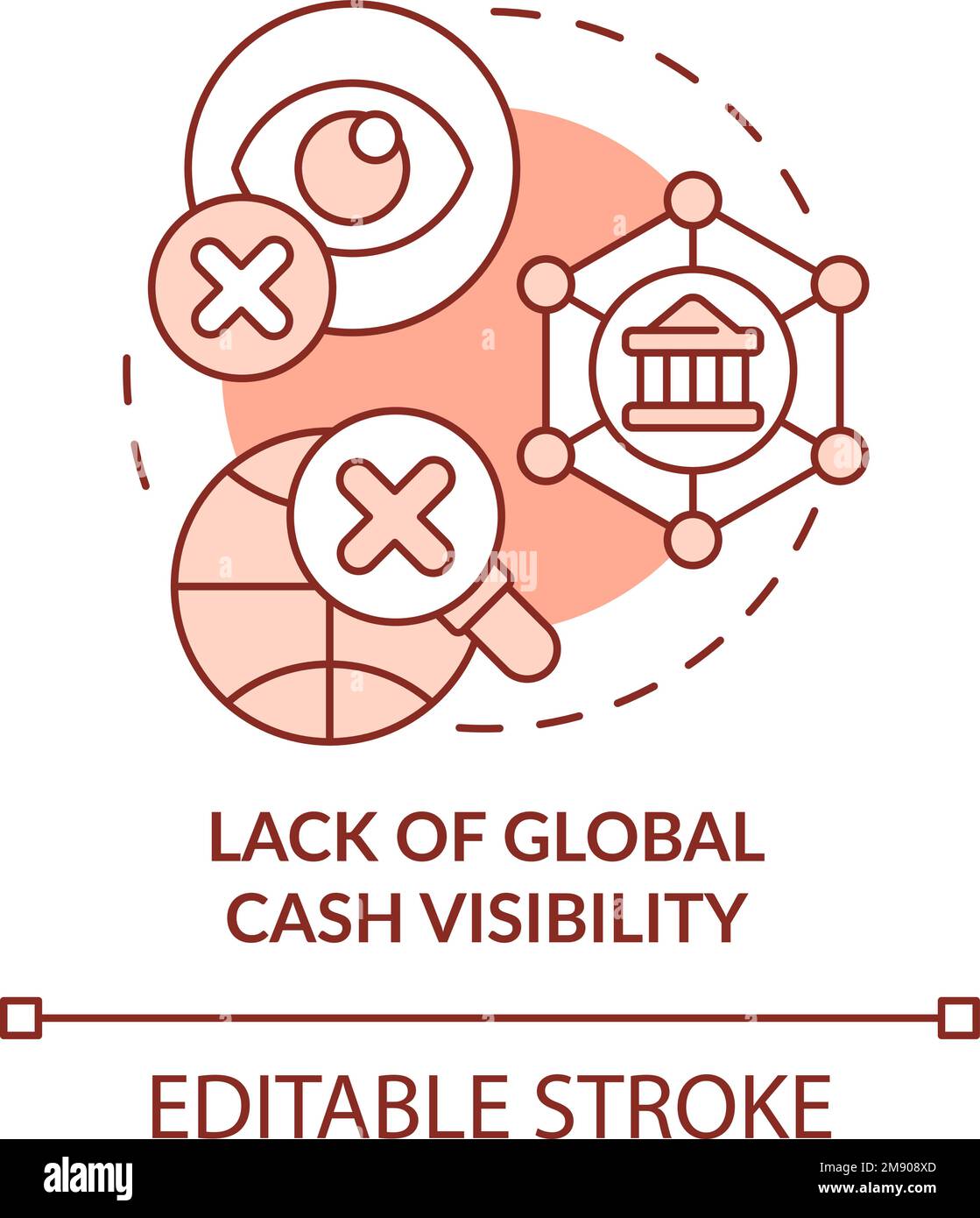 Lack of global cash visibility red concept icon Stock Vector