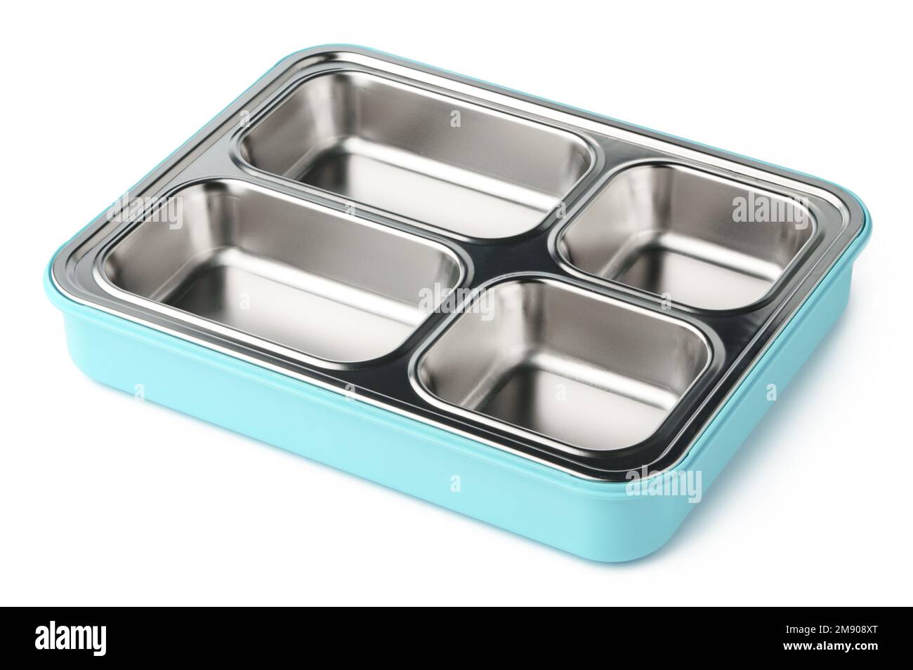 Empty lunch box with metal compartments isolated on white background Stock Photo Alamy