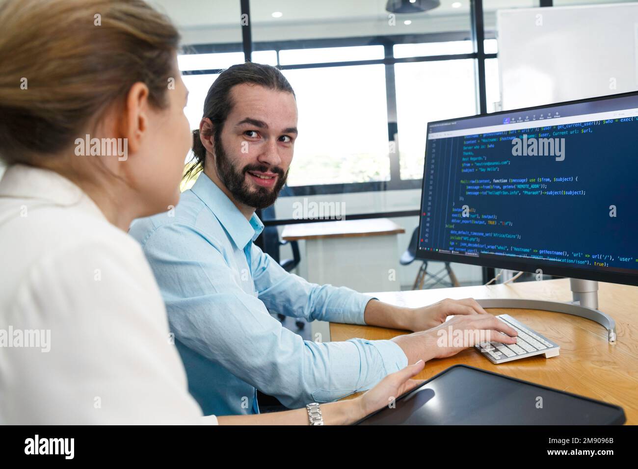 Professional development programers programming game software or developing code for shopping online financial data security system network working at Stock Photo