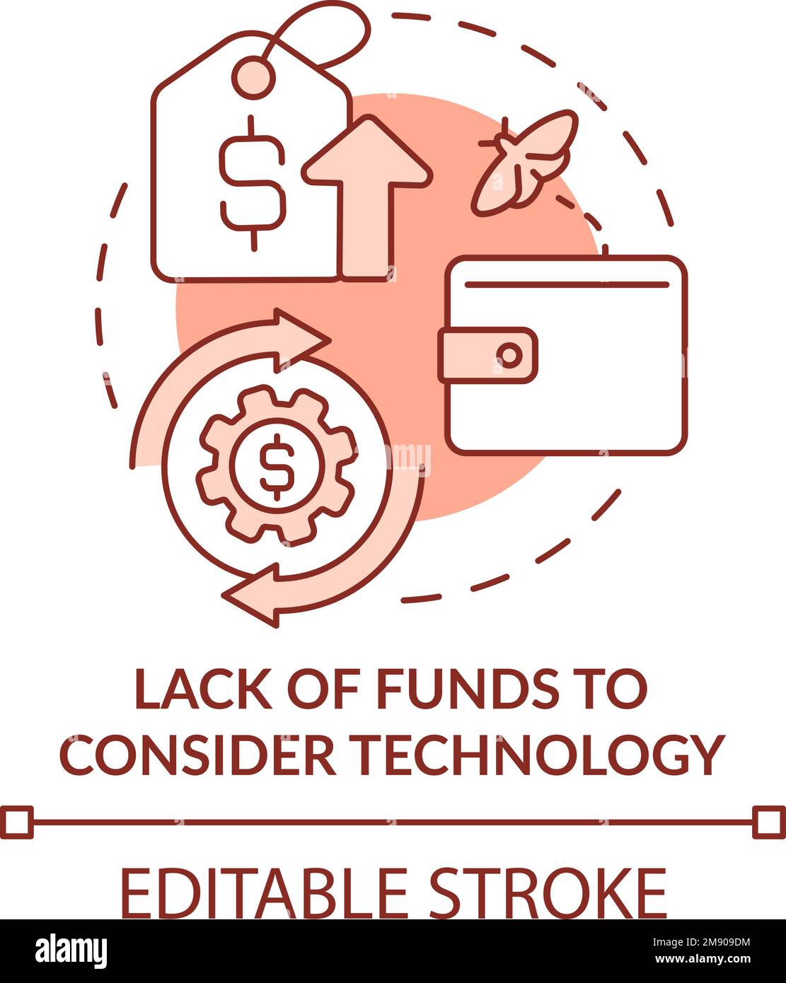 Lack of funds to consider technology red concept icon Stock Vector