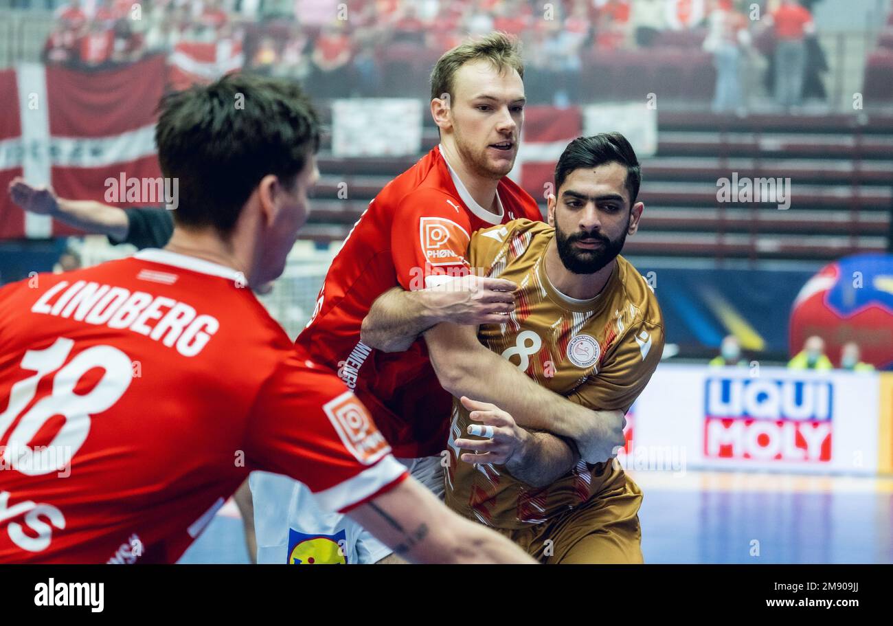 Malmo, Sweden. 15th Jan, 2023. Hasan Ali (8) of Bahrain and Mathias