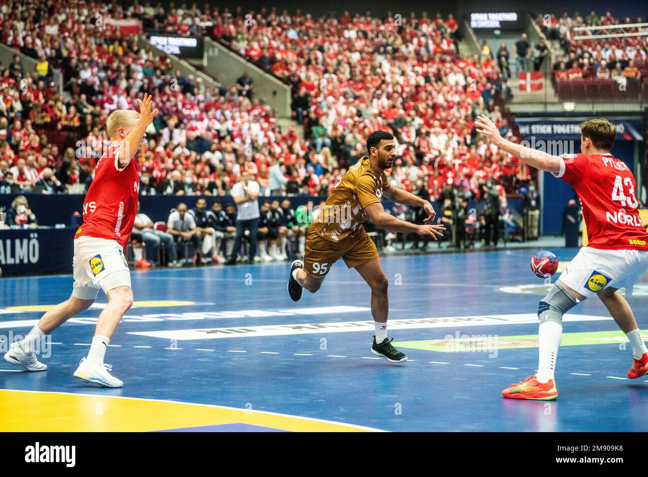 Malmo, Sweden. 15th Jan, 2023. Mohamed Mohamed (95) of Bahrain seen