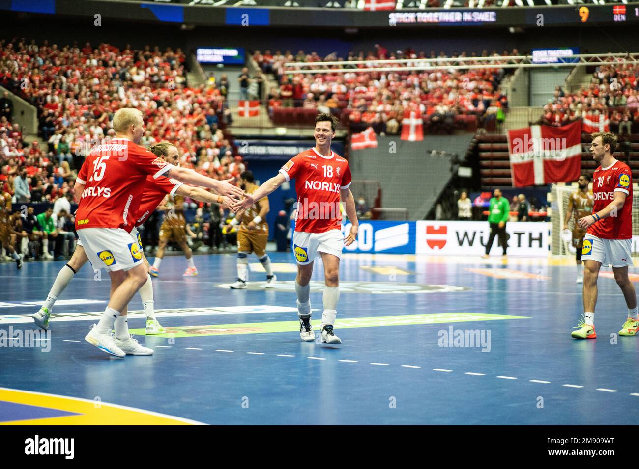 Malmo, Sweden. 15th Jan, 2023. Hans Lindberg (18) of Denmark seen