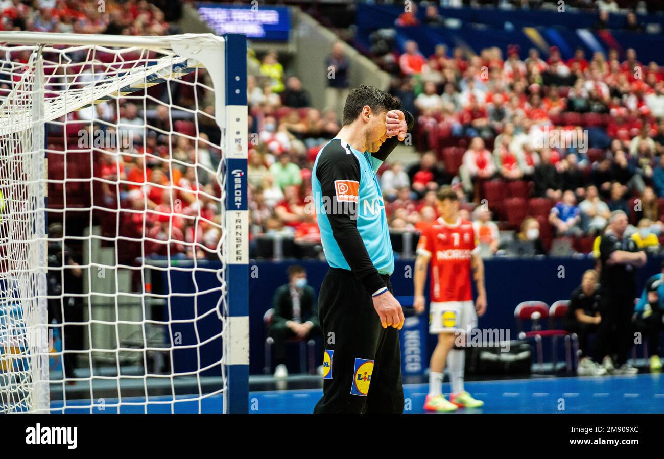 Malmo, Sweden. 15th Jan, 2023. Niklas Landin (1) of Denmark seen during