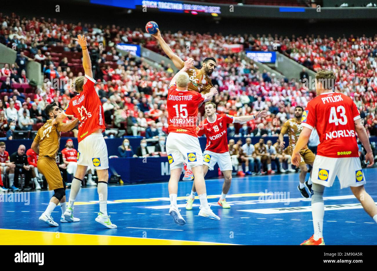 Malmo, Sweden. 15th Jan, 2023. Komail Mahfoodh (66) of Bahrain and