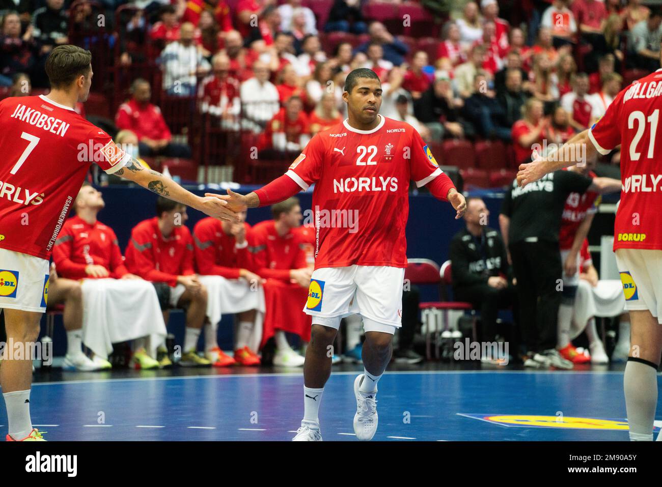 Malmo, Sweden. 15th Jan, 2023. Mads Mensah Larsen (22) of Denmark seen