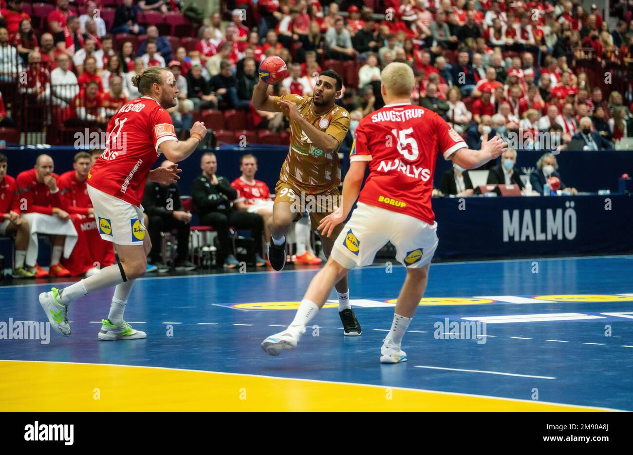 Malmo, Sweden. 15th, January 2023. Mohamed Mohamed (95) of Bahrain seen