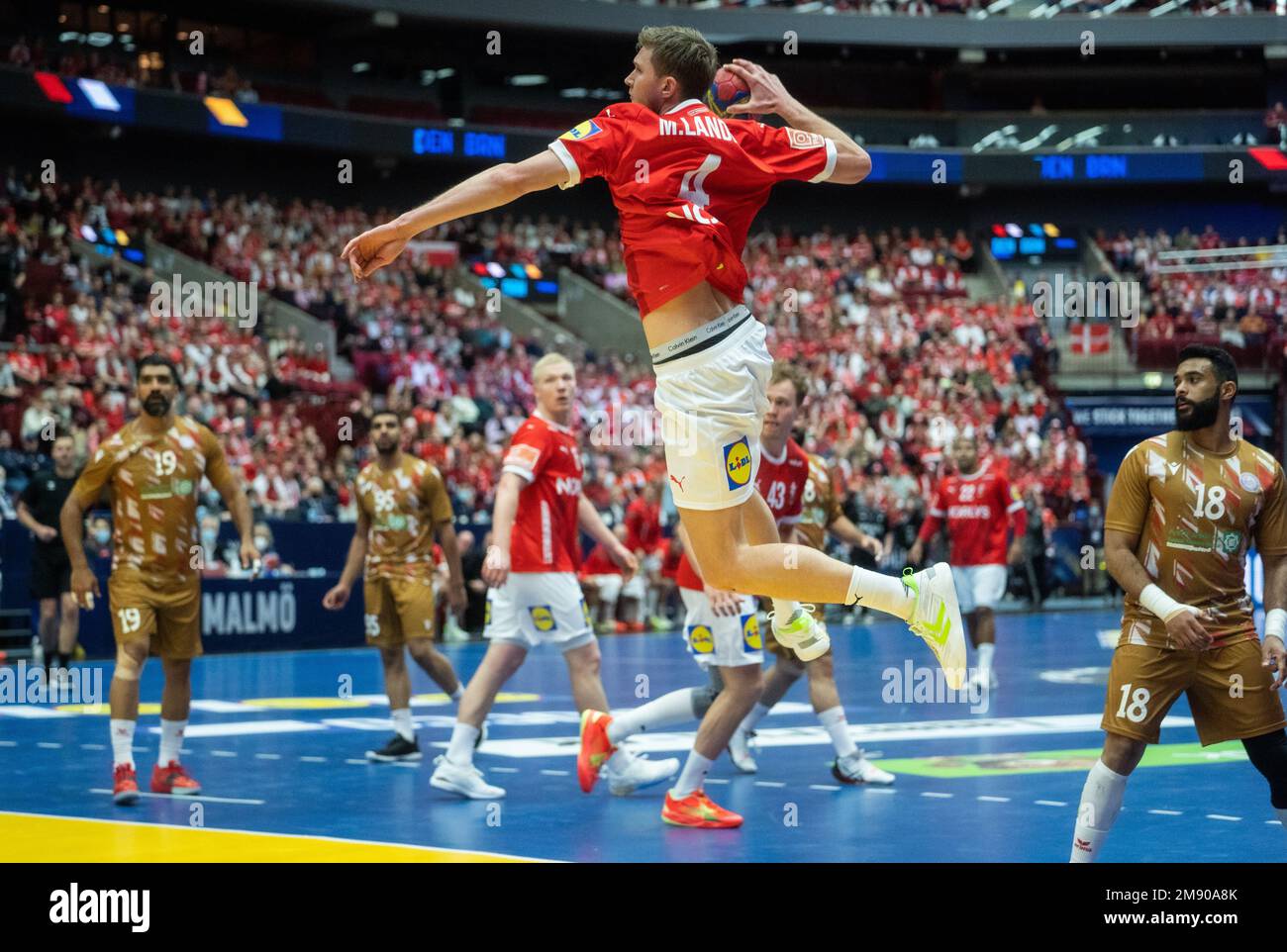 Malmo, Sweden. 15th, January 2023. Magnus Landin (4) of Denmark seen