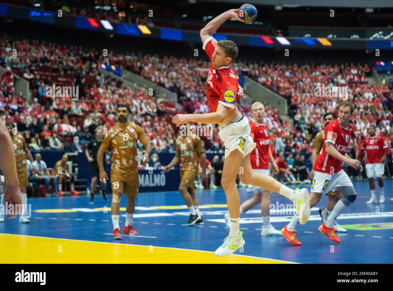 Malmo, Sweden. 15th, January 2023. Magnus Landin (4) of Denmark seen