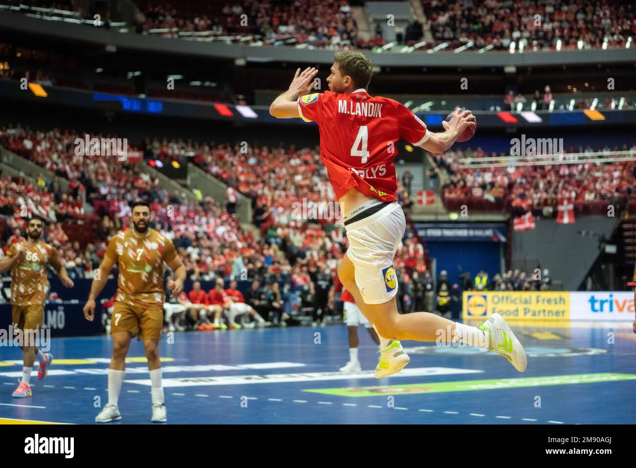 Malmo, Sweden. 15th, January 2023. Magnus Landin (4) of Denmark seen