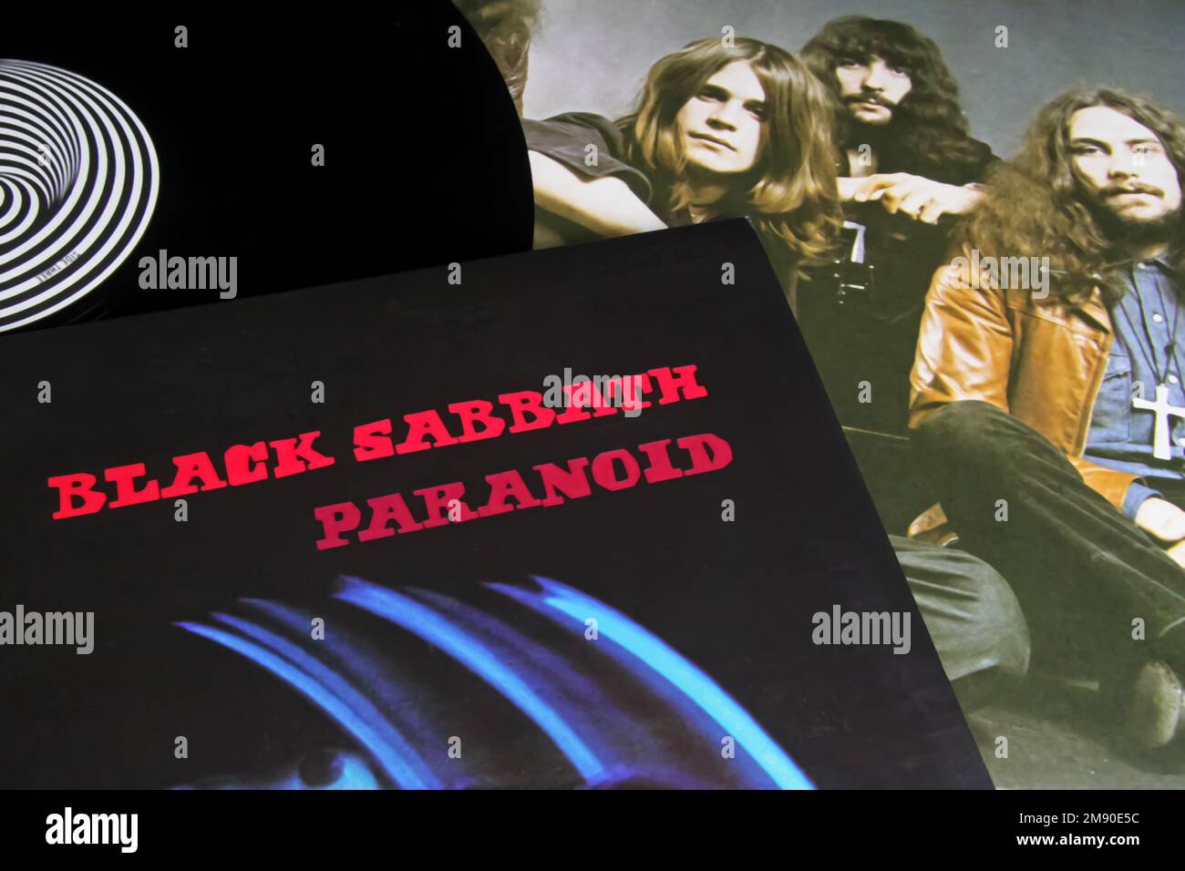 Viersen, Germany - November 9. 2022: Closeup of isolated vinyl record album Paranoid of metal rock band Black Sabbath Stock Photo