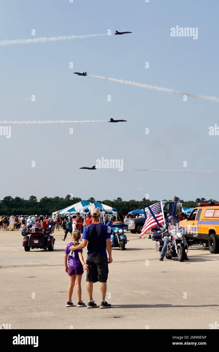 A vertical of Blue angels air show Virginia beach and people watching