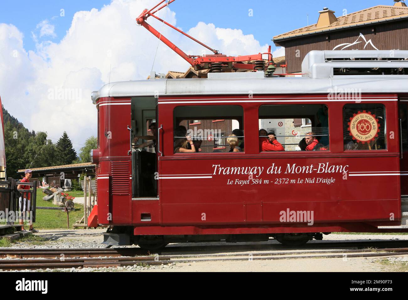 Tramway du Mont-Blanc. TMB. Haute-Savoie. Auvergne-Rhône-Alpes. France. Europe. / Mont Blanc Tramway. TMB. Haute-Savoie. Auvergne-Rhône-Alpes. France. Stock Photo