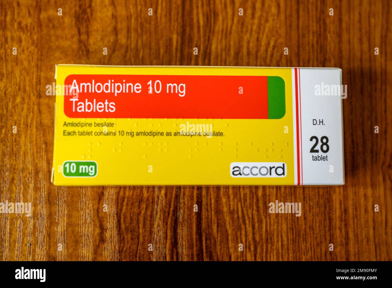 Amlodipine 10 mg tablets for the treatment of high blood pressure, hypertension Stock Photo