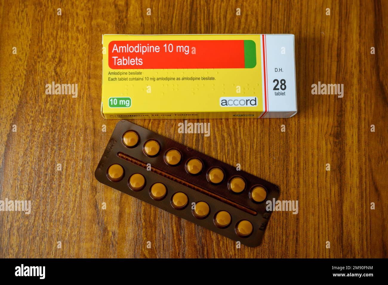 Amlodipine 10 mg tablets for the treatment of high blood pressure, hypertension Stock Photo