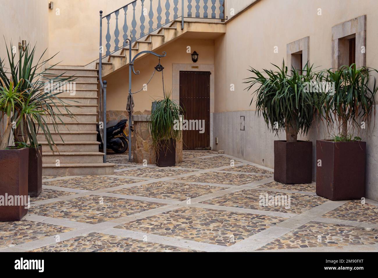 Ca's Concos, Spain; january 13 2023: Main entrance of a restored house on a winter day at sunset. Island of Mallorca, Spain Stock Photo