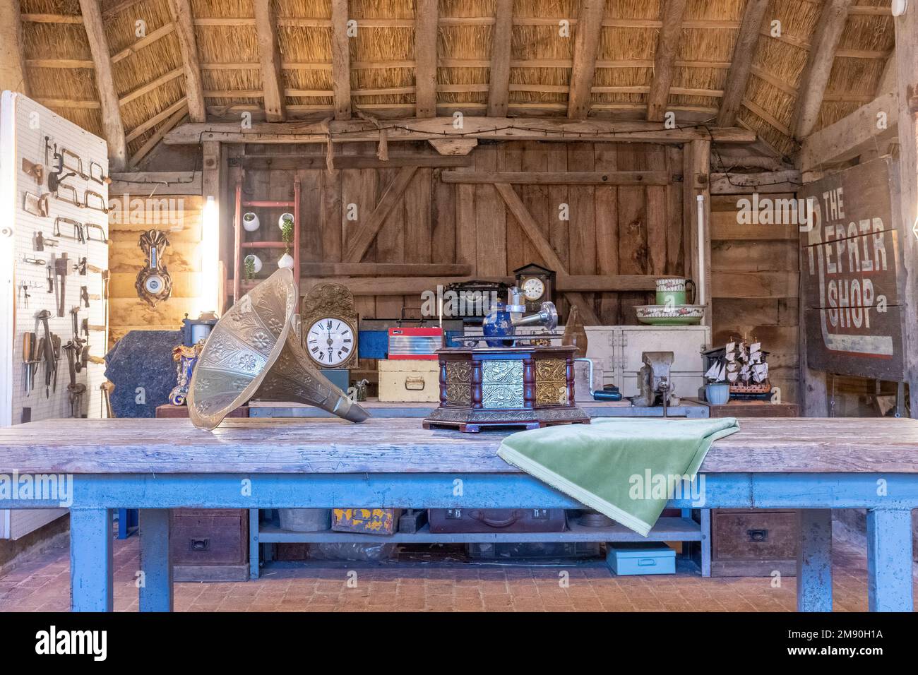 The Repair Shop BBC Series - Interior of the Barn used for filming the television series, West Sussex, England, UK Stock Photo