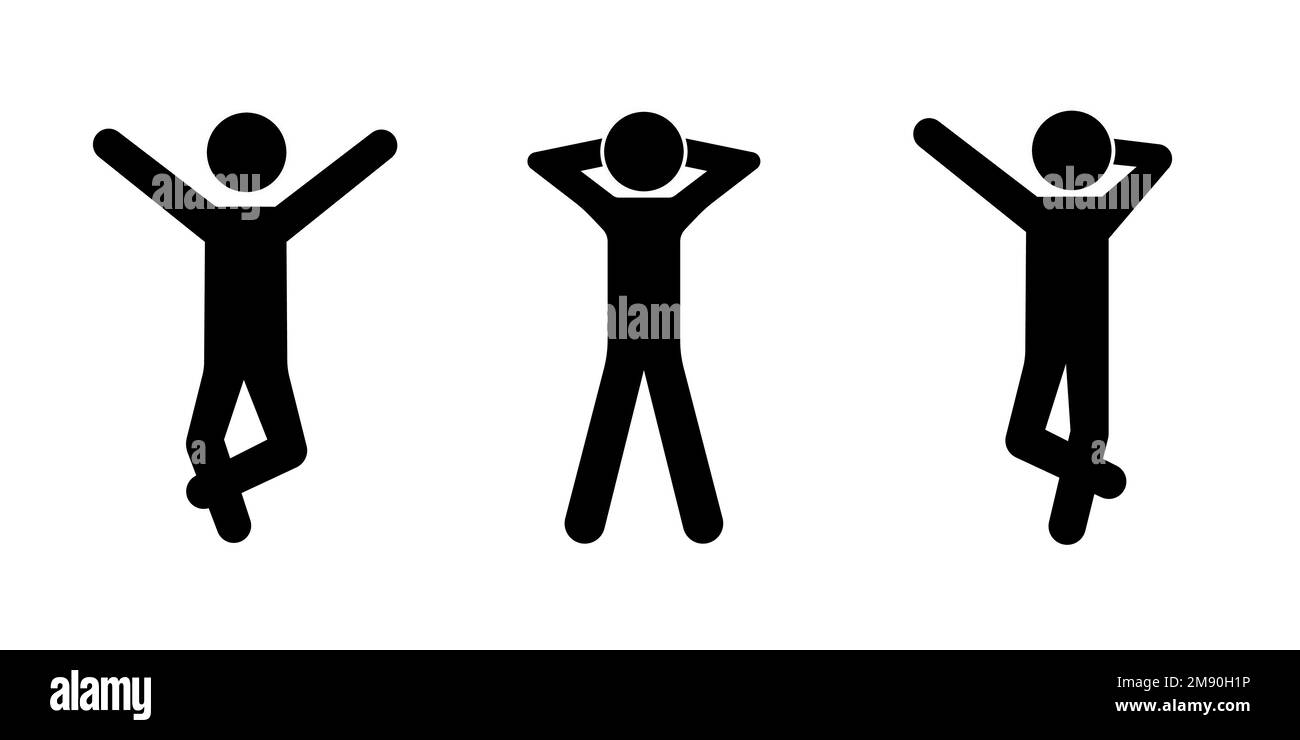 A set of male pictographs in black, with different stances Stock Vector