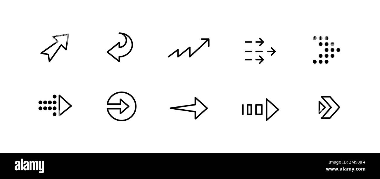 10 pixel perfect arrow icons. Doodle user interface. Set 3 Stock Vector