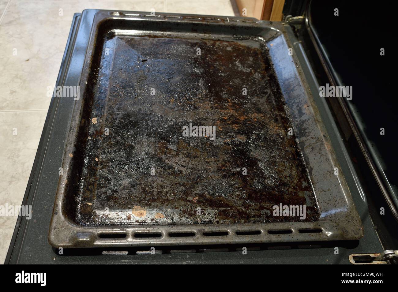 dirty oven baking tray at kitchen Stock Photo Alamy