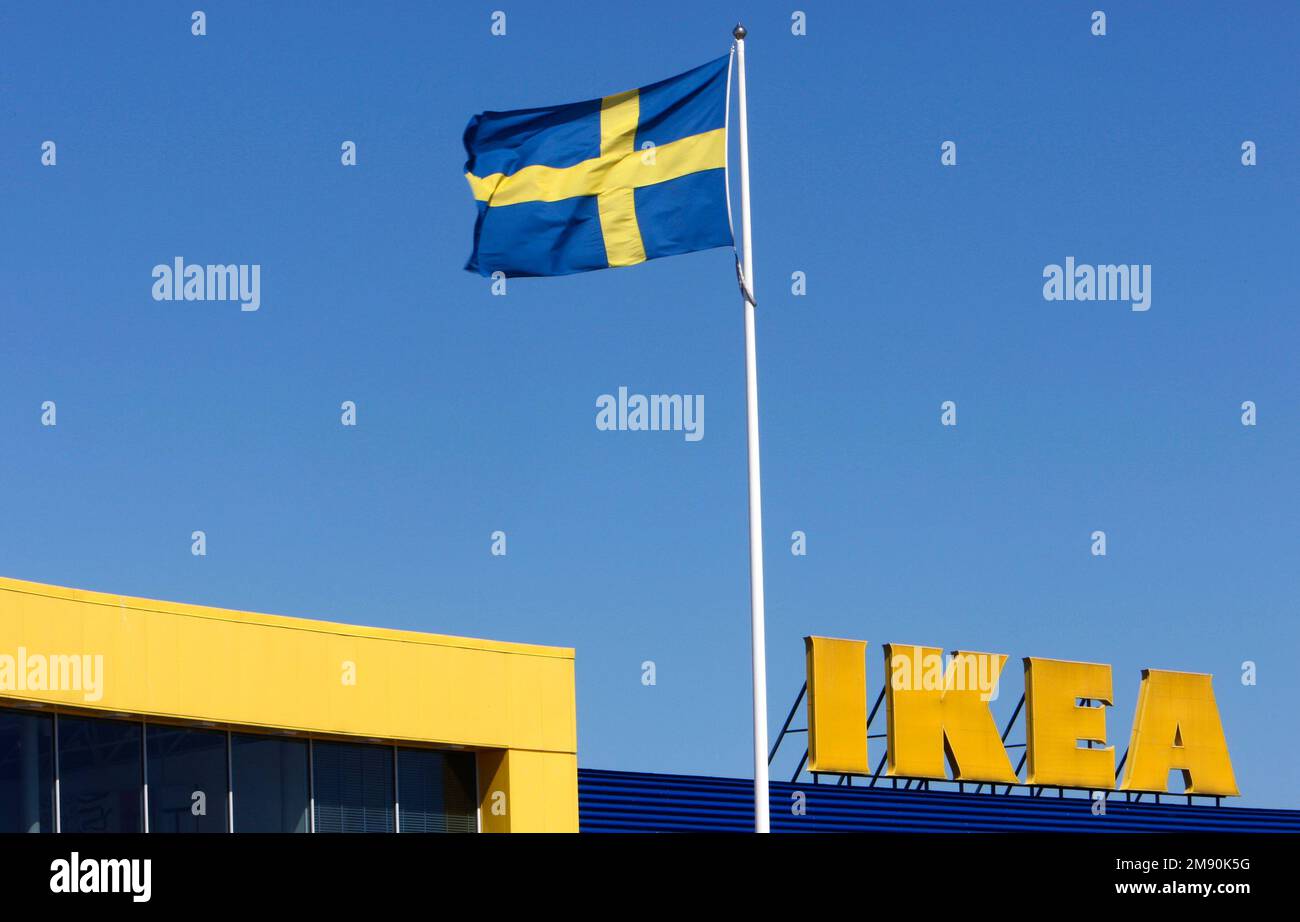 A swedish flag and an Ikea logo Stock Photo - Alamy