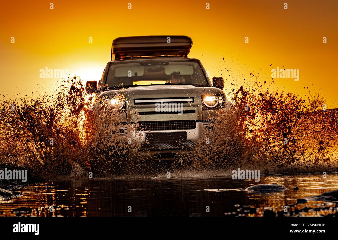 Off road tourist car rides offroad in the highlands. Expedition travel