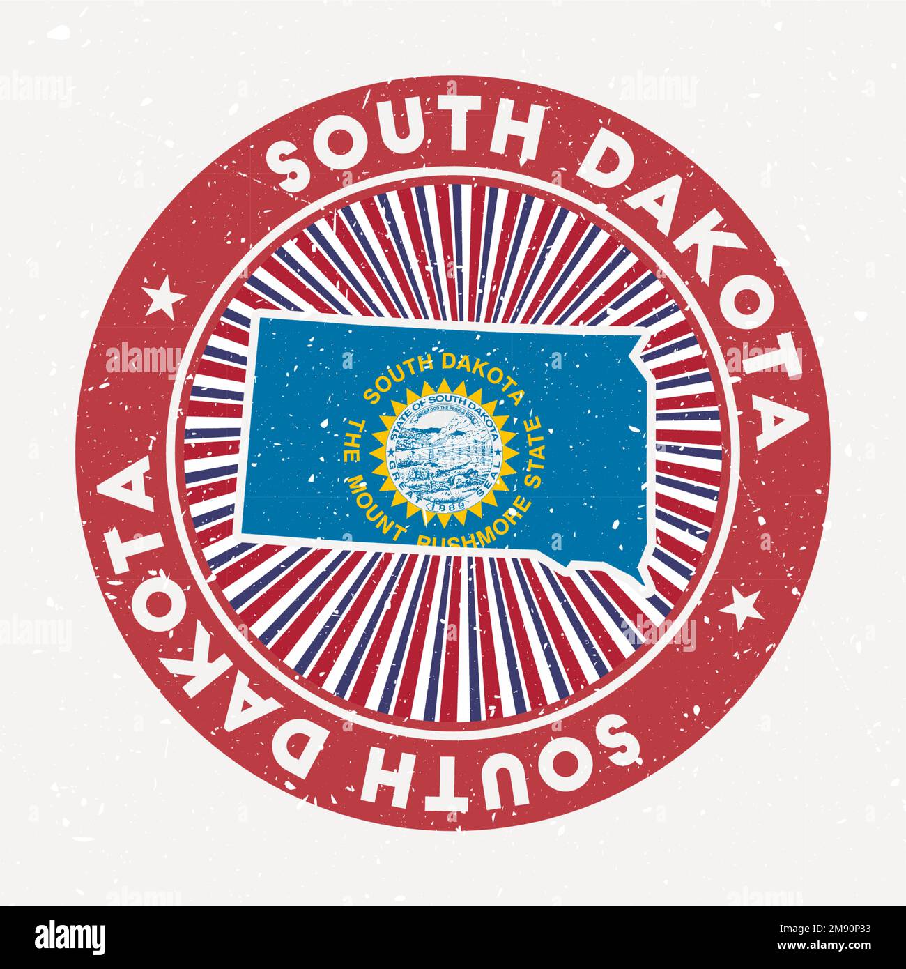 South Dakota round stamp. Logo of US state with state flag. Vintage ...