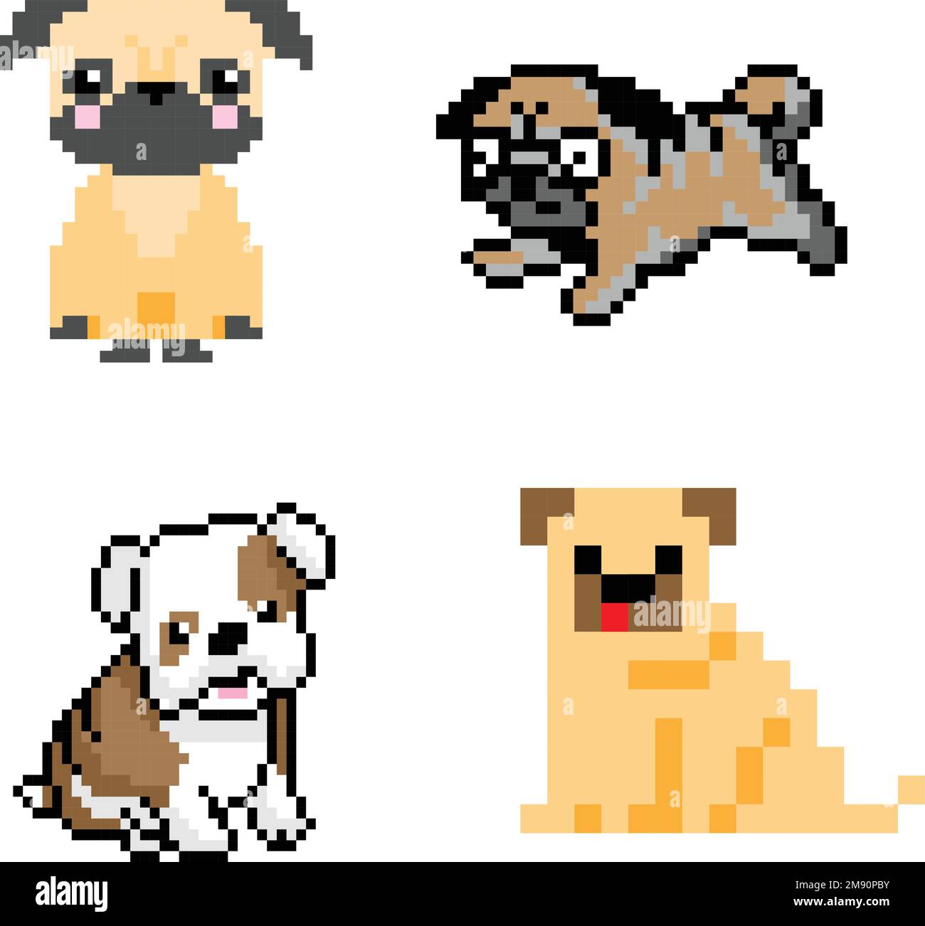 dog Pixel Art isolated on white Background. bit icon. Vector