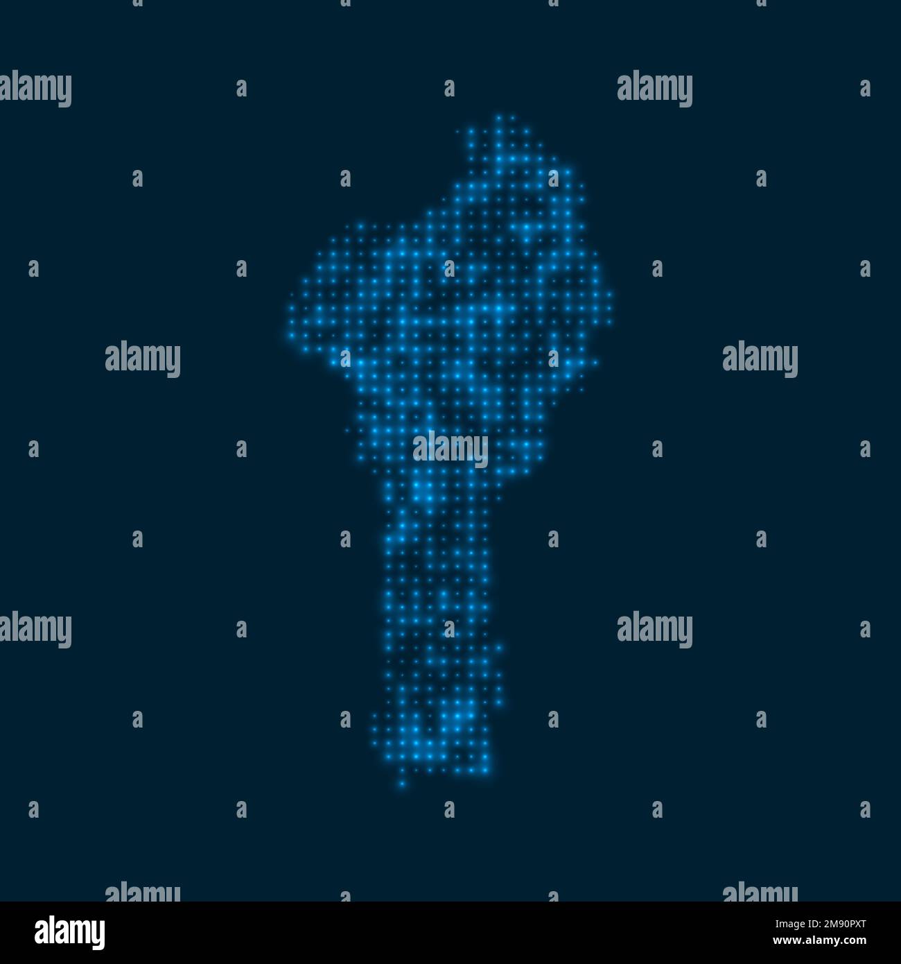 Benin dotted glowing map. Shape of the country with blue bright bulbs. Vector illustration. Stock Vector