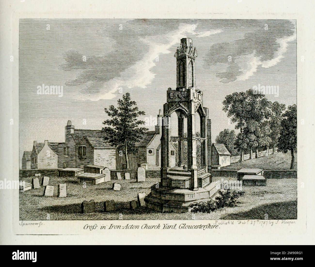 THE CROSS AT IRON ACTON, GLOVCESTERSHIRE from the book ' Supplement to the antiquities of England and Wales ' by Francis Grose, Publication date 1777 Stock Photo
