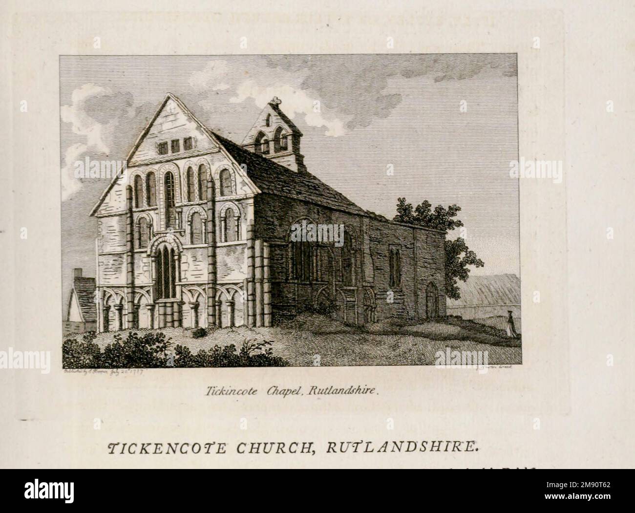 TICKENCOTE CHURCH, RUTLANDSHIRE from the book ' Supplement to the antiquities of England and Wales ' by Francis Grose, Publication date 1777 Stock Photo