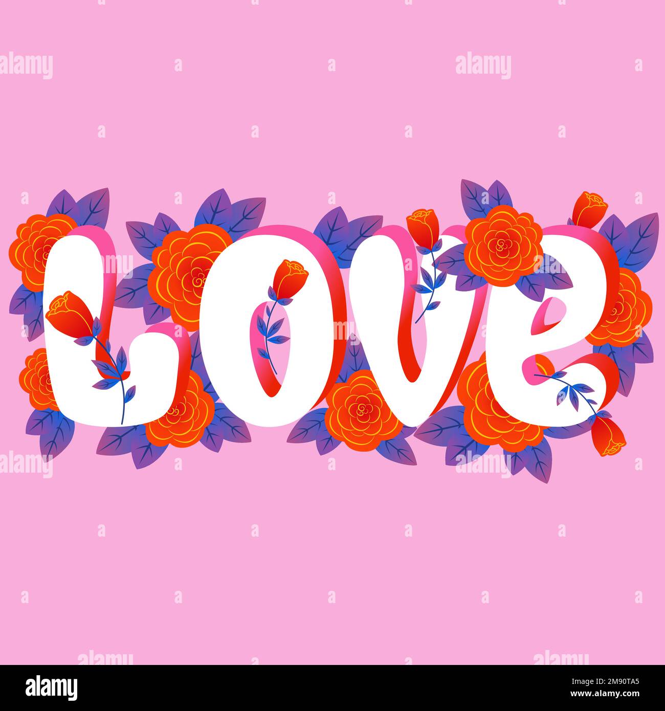 Love. Beautiful inscription with flowers. For prints, posters ...