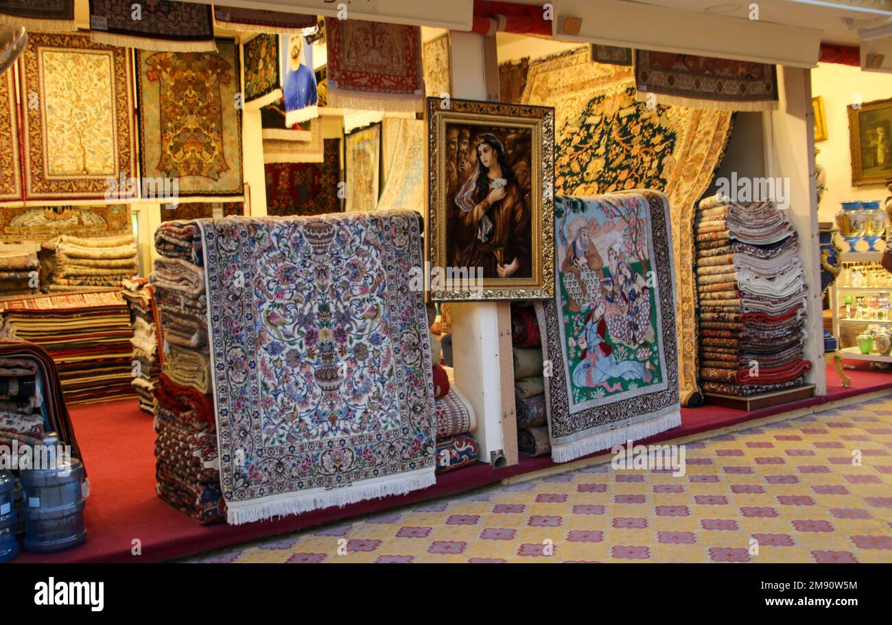 carpets and rugs vendor at the Global Village Dubai, UAE Stock Photo