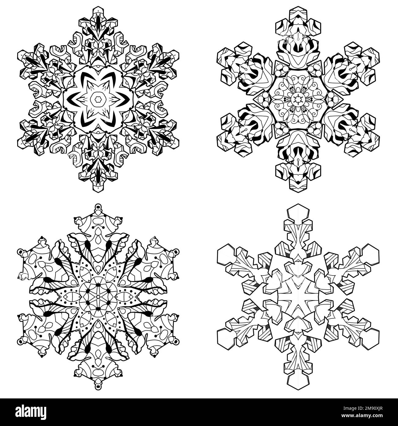 Snowflakes winter icon silhouette on white background for coloring ...