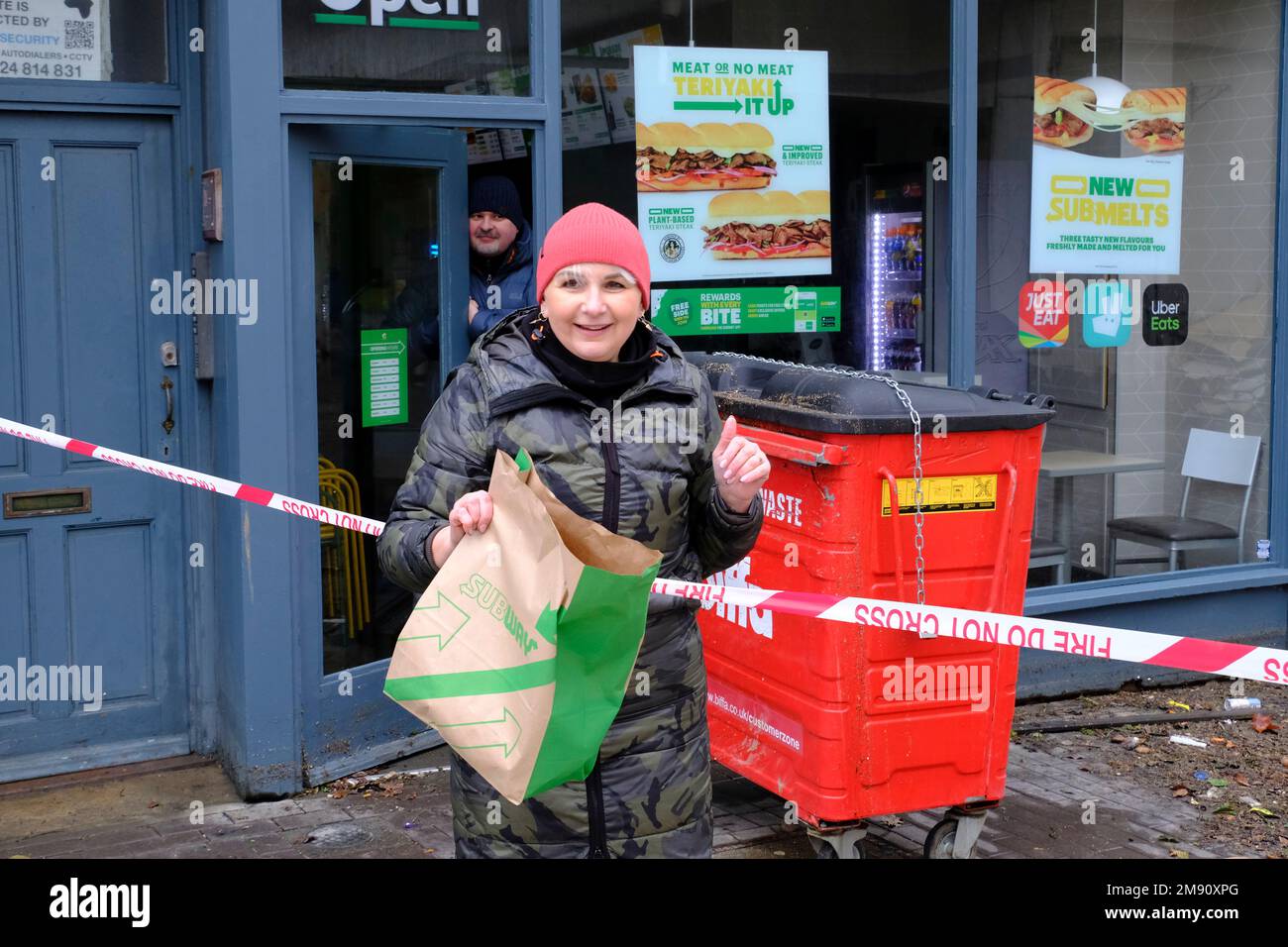 Hastings, East Sussex, 16 January 2023. Heavy rain and blocked storm drain to the sea causes