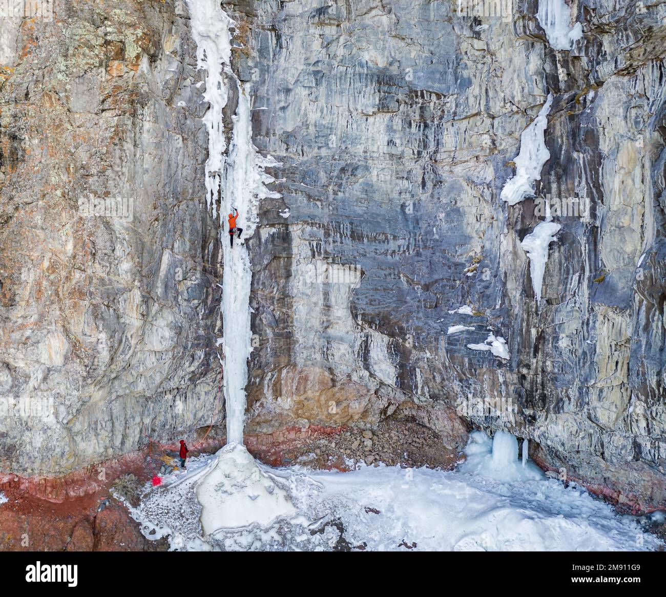 Wi6 Matt Ward and Greg Moore climbing a route called Legal At Last WI6 ...