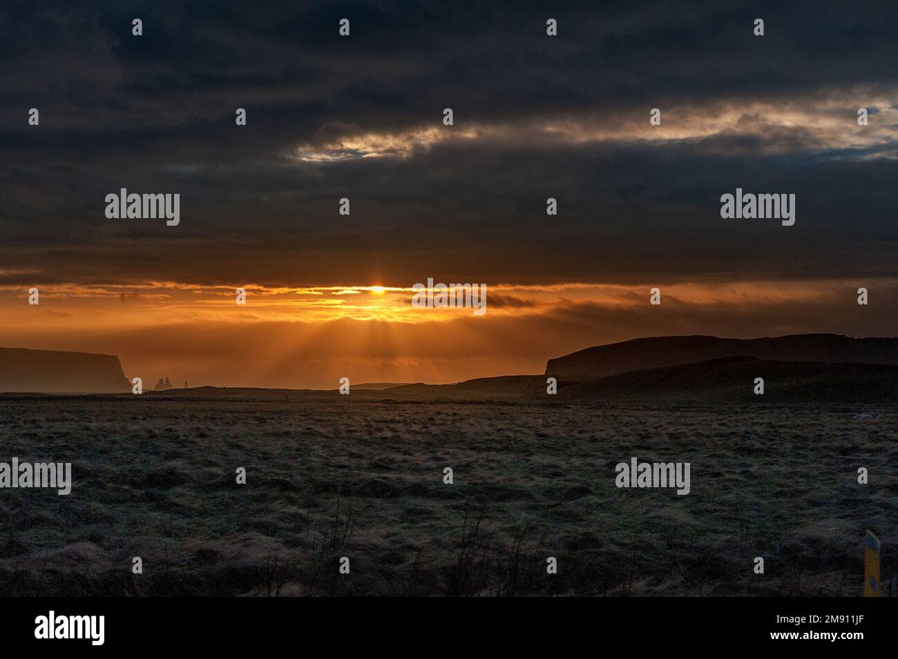 Morning Sunrise in Iceland. Cloudy Sky. Sunlight above the Clouds. Dark ...