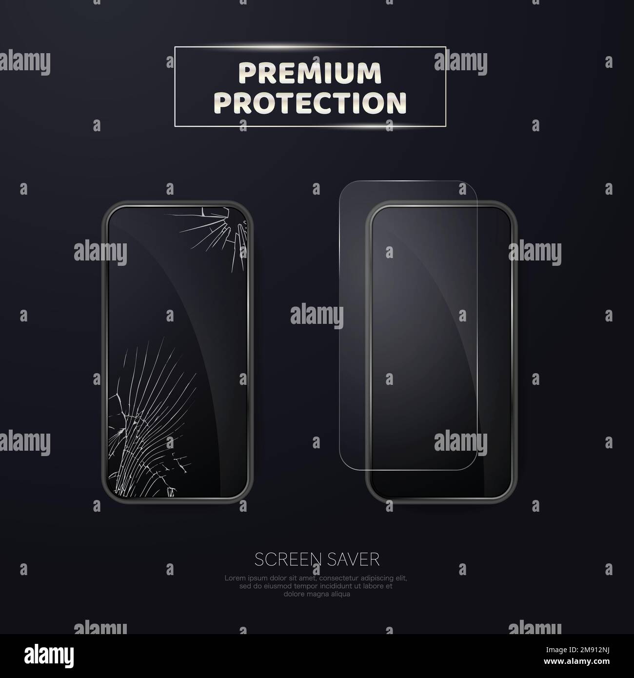 Cell phone screen glass protection Stock Vector