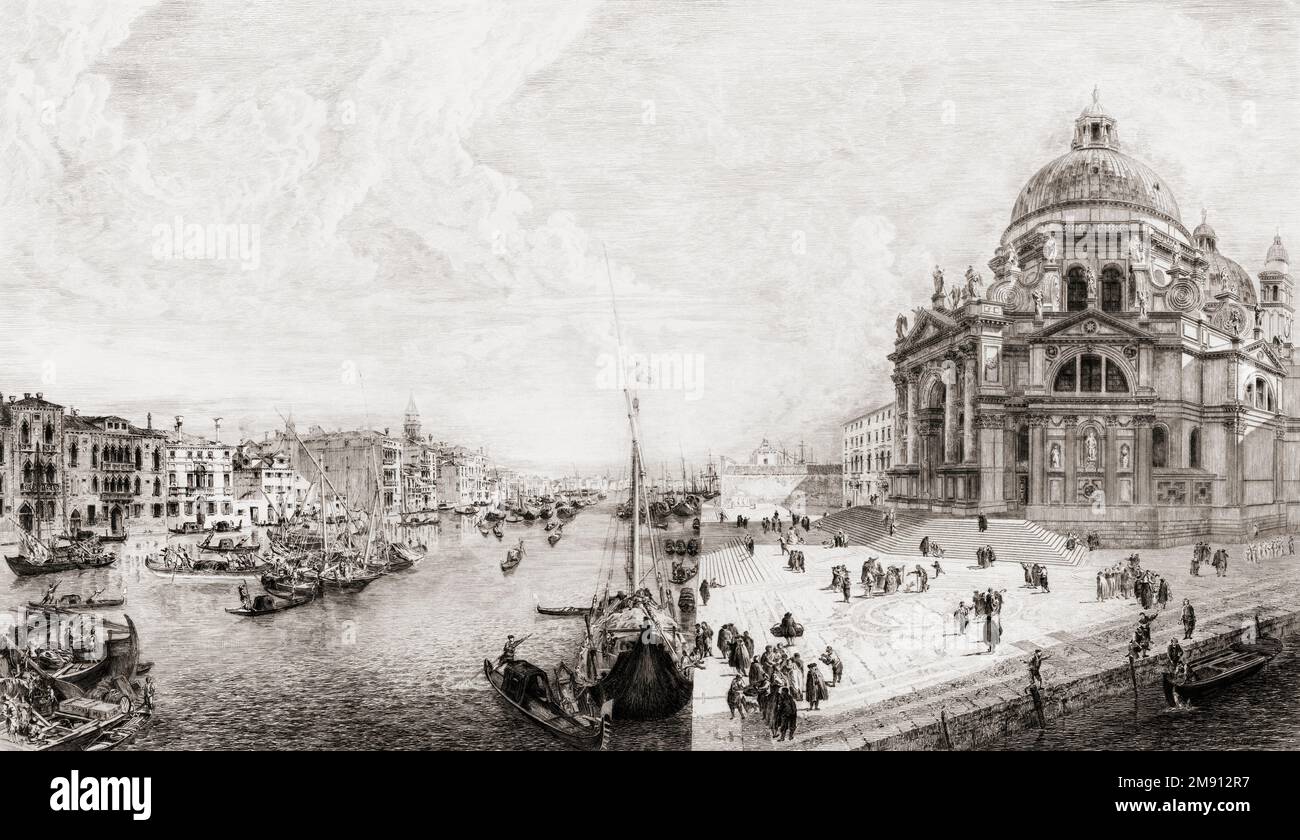 Venice, Italy.  The Grand Canal with Santa Maria della Salute.  From a late 19th century print by Alfred Louis Brunet-Debaines after the painting by Michele Marieschi. Stock Photo