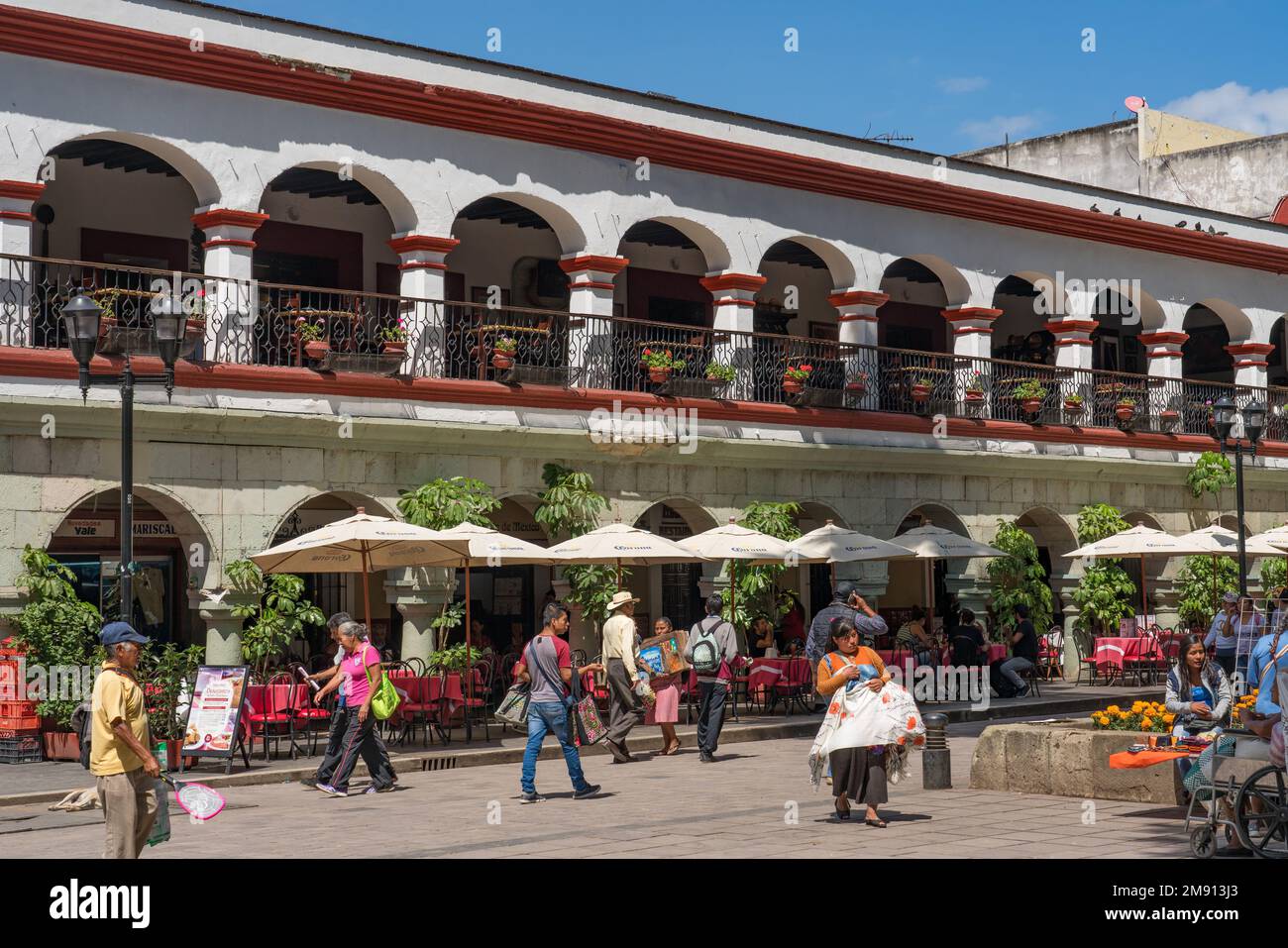 An historic building on the Zocalo or Main Square in the center of Oaxaca, Mexico.  A UNESCO World Heritage Site. Stock Photo