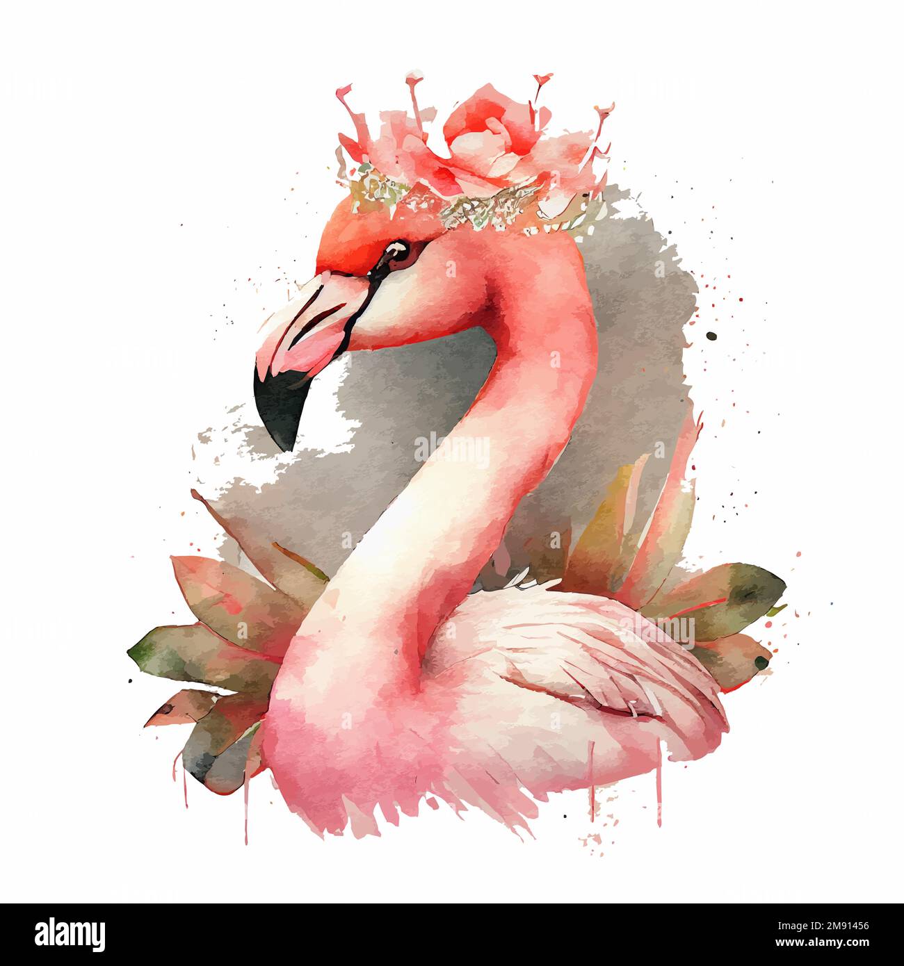 Cute Watercolor Pink Flamingo Princess Stock Vector Image & Art - Alamy