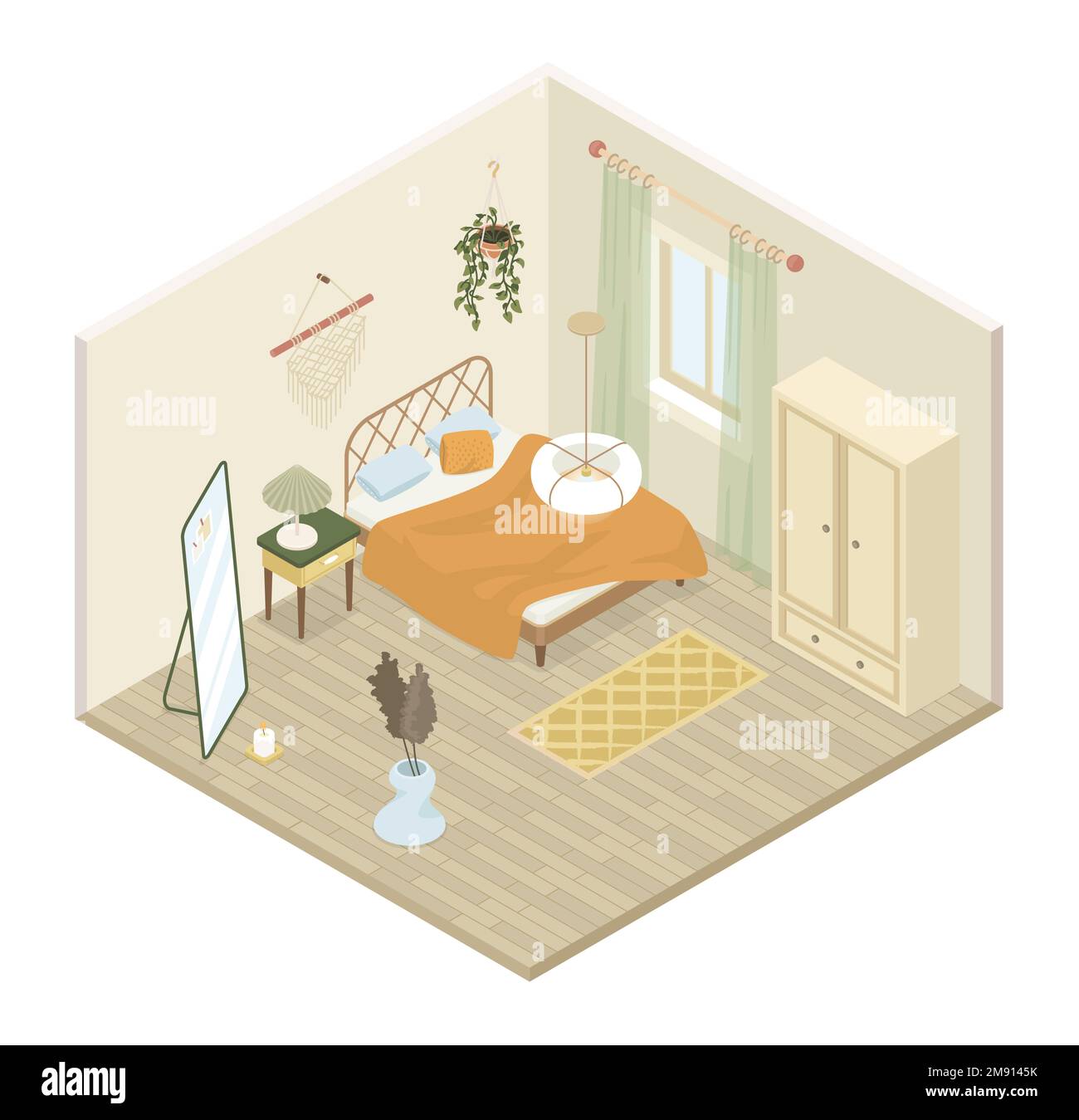 Cozy bedroom - modern vector colorful isometric illustration Stock ...