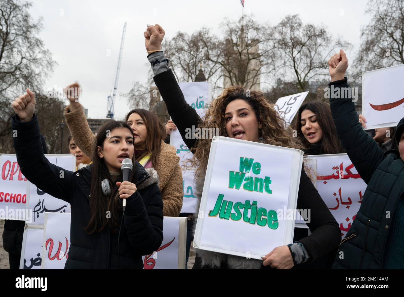 On January 14th 2023 a group of Afghan women demonstrate in Parliament