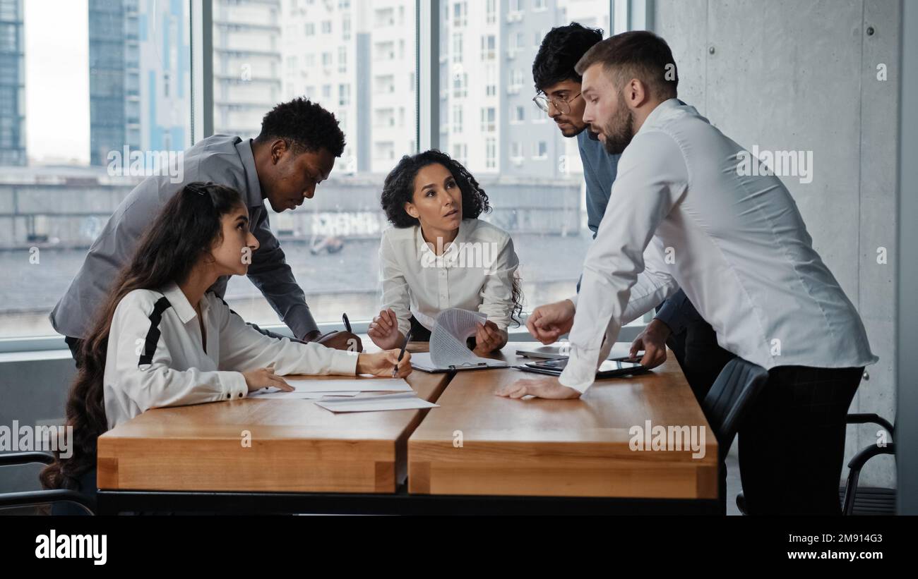 Business teamwork in boardroom. Multiethnic people company workers